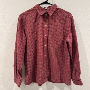 Vintage Alia Petites Women’s Christmas Plaid Cotton Red Button Down Top Size 10P